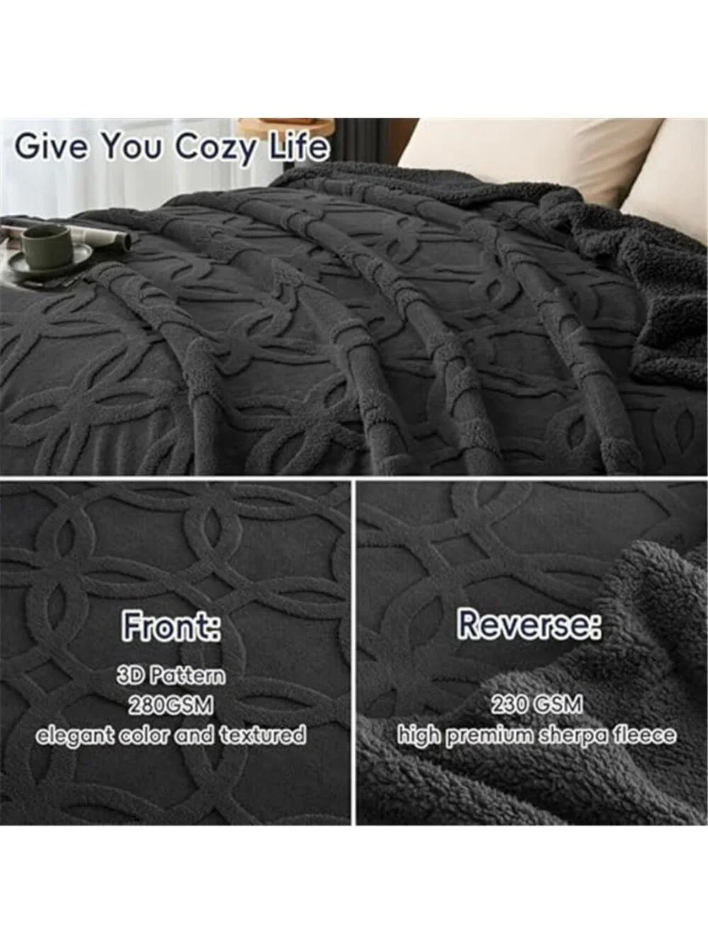 Sherpa Fleece Throw Blanket Soft Plush Cozy Warm Jacquard Bed Couch Blanket